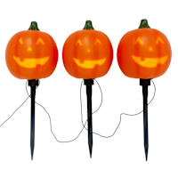 Set of 3 LED Pumpkin Pathway Lights with Animated Blinking Faces that Talk