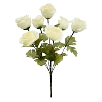 White 7-Head Rose Floral Bush, 13.5"