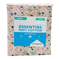 4-Piece Floral 200 Thread Count Brushed Cotton Sheet Set, Queen