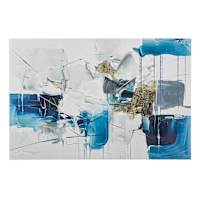 White, Blue & Gold Abstract Canvas Wall Art, 36x24