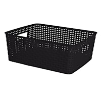 Black Rectangle Crossover Weave Storage Basket, Medium