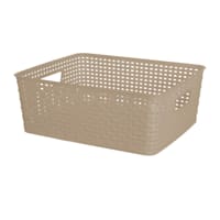 Dark Beige Rectangle Crossover Weave Storage Basket, Medium