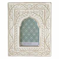 White & Gold Ceramic Tabletop Picture Frame, 4x6