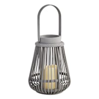 Grey LED Rattan Lantern, 7x9