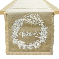 Homespun Harvest Blessed Embroidered Jute Table Runner, 72x13