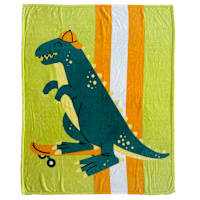 Tiny Dreamers Dinoskater T-Rex Printed Micro Plush Throw Blanket, 50x60