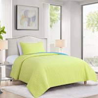 Tiny Dreamers 2-Piece Blue & Green Washed Microfiber Reversible Quilt Set, Twin/Twin XL
