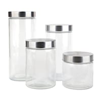 At Home Set Of 4 Glass Canister With Metal Lid Clear