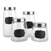 At Home Set Of 4 Glass Canister With Chalk Label Clear