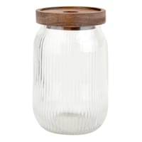 Clear Ribbed Glass Canister with Wooden Lid, 24oz