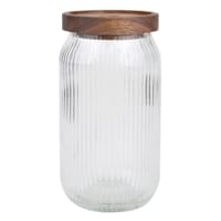 Clear Ribbed Glass Canister with Wooden Lid, 38oz