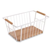 White Metal & Wood Storage Basket, Medium
