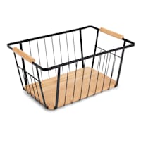 Black Metal & Wood Storage Basket, Medium