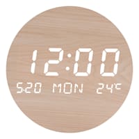 Digital Wooden Round LED Wall Clock, 8"