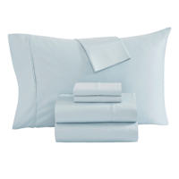 Providence 6-Piece Light Blue 100% Egyptian Cotton Sateen Sheet Set, Queen