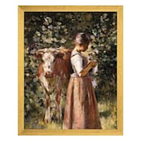 Framed Woman & Cow Wall Art, 8x10