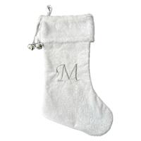 20" White Velvet Monogram Stocking, M