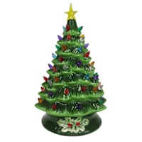 Classic Christmas Green Ceramic LED Tree, 13"