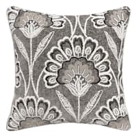 Taupe Floral Chenille Embroidered Throw Pillow, 18"