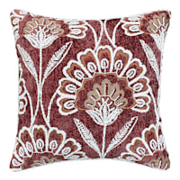 Burgundy Floral Chenille Embroidered Throw Pillow, 18"
