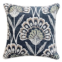 Indigo Floral Chenille Embroidered Throw Pillow, 18"