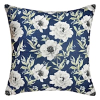Navy Blue Peony Print Throw Pillow, 18"