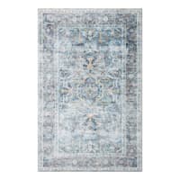 Emerald Aqua Medallion Printed Chenille Washable Accent Rug with Non-Slip Back, 27x45