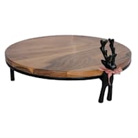 Homespun Holiday Metal Reindeer & Brown Wood Serving Tray, 12"