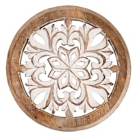 Flower Cut-Out Carved Wooden Trivet, 9"