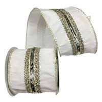 4" Ivory with Gold Trim Ribbon, 5yd
