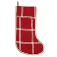 Red Plaid Stocking with Fringe, 20"