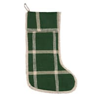 Green Plaid Stocking with Fringe, 20"