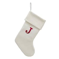 19" White Knit Monogram Stocking, J