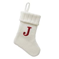 8" White Knit Monogram Stocking, J