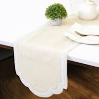 Natural Jute Table Runner with White Beaded Scalloped Edge, 36x13