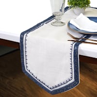 Neutral Jute Table Runner with Navy Beaded Border, 36x13