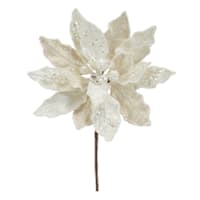 White Flocked Velvet Poinsettia Pick, 10"