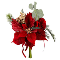 Red Poinsettia, Berry & Pine Bouquet, 15"