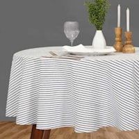 Black & White Striped Print Round Tablecloth, 70"