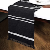Black Woven Fringer Table Runner with White Stripes, 14x72