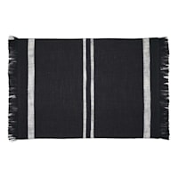 Set of 4 Black Woven Fringe Placemats with White Stripes