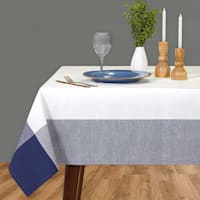 White with Navy Blue Border Tablecloth, 60x104