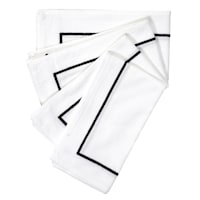Set of 4 Black Embroidered White Napkins, 20"