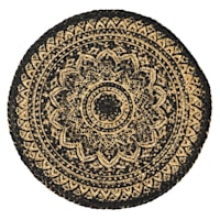 Black Mandala Printed Natural Jute Braided Placemat, 15"