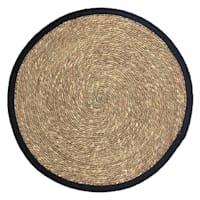 Natural Sea Grass with Black Border Round Placemat, 15"