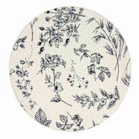 Navy Blue Floral Print Braided Round Placemat, 15"