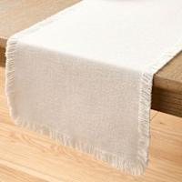 Ivory Zara Table Runner with Fringe, 72x14