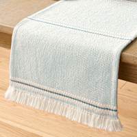 Teal & Turquoise Woven Table Runner with White Fringe, 72x14