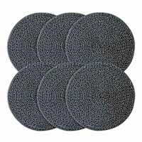 Set of 6 Black & Silver Lame Round Placemats, 15"