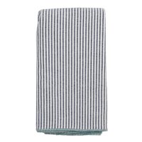 Set of 4 White & Navy Striped Napkins with Light Blue Overlock Edge, 18"